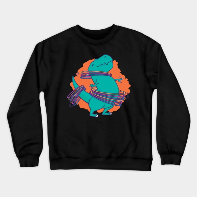 Hula Hoop Dino Crewneck Sweatshirt by Hamster Design